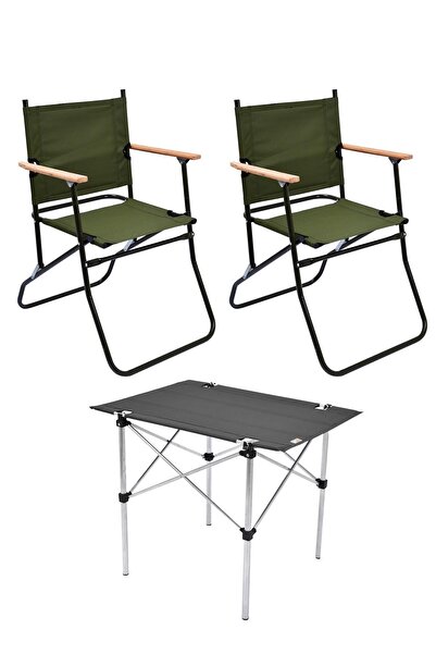 Exent 2 Adet 120 Kg kapasiteli Katlanır Kamp Sandalyesi ve 50x70 Kamp Masası Seti-2-AS-5070
