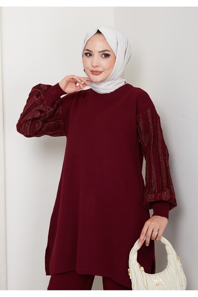 KAYA BUTİK Sim Detaylı Balon Kollu Triko Tunik