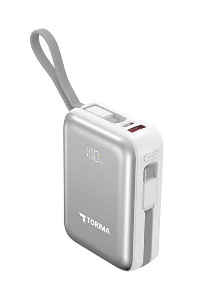Torima TRM-1018 Beyaz 10000 mAh Type-C Lightning 45 W Hızlı Şarj Dijital Göstergeli Powerbank