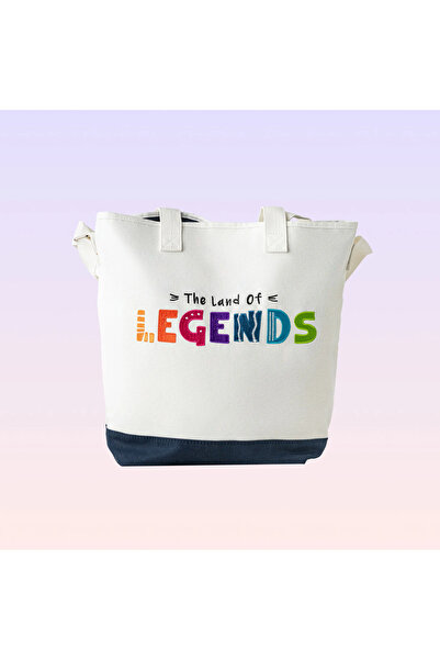 The Land Of Legends Legends Lacivert Tabanlı Beyaz Tote Plaj Çantası