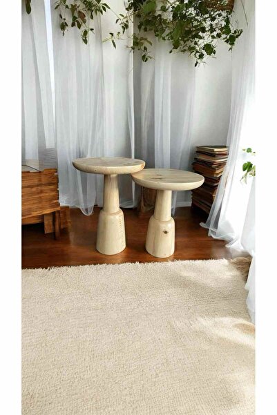 Simillo Home&Living Ahşap Masif Yan Sehpa 2’li Takım – Naturel Renk Doğal Zigon Fiskos Sehpa- Dekoratif Çiçeklik