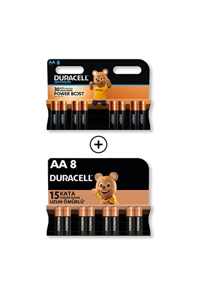 Duracell Optimum AA Alkalin Kalem Pil 8’li Paket + AA Alkalin Kalem Pil 8'li Paket