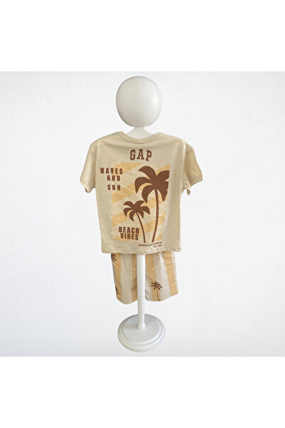 NOBLEKIDS Children's Summer Set – Brown & White with Palm Tree Pattern