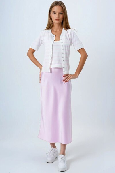 VAGGON Women's pink sleeveless blouse and buttoned knit cardigan vs00850