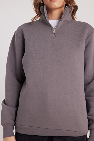 Tudors Γυναικείο φούτερ με ψηλό γιακά με μισό φερμουάρ, άνετο βαμβακερό εσωτερικό φλις, χαλαρή εφαρμογή