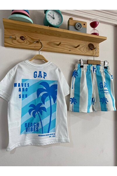 NOBLEKIDS Children's Summer Set – Palm Tree Patterned Blue & White