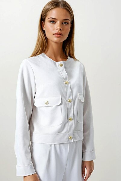 VAGGON Women's Stone Double Flap Pocket Gold Button Short Jacket Vs00856