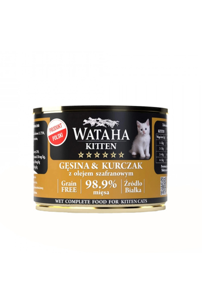 Wataha Conserva HUNT Kitten, 98.9% Carne, Cu Pui Si Gasca, 200g