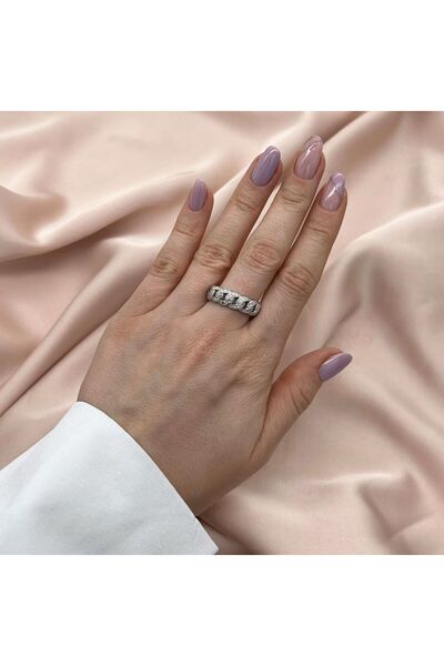 Bijuteria SORELLY Silver Cuban Link Ring with Zirconia Stones 19