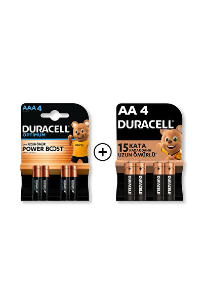 Duracell Optimum AAA Alkalin İnce Kalem Pil 4’lü Paket + AA Alkalin Kalem Pil...