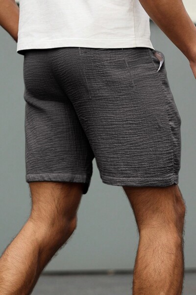 GHASSY CO. Ghassy Co. Men's 100% Cotton Muslin Linen Comfortable Casual Vacation Shorts with Pockets and Lace-Up Detail