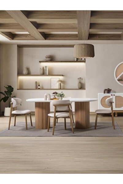 Gazzini Furniture Narven Bohem Natural Ahşap Masa Sandalye Takımı 90x180