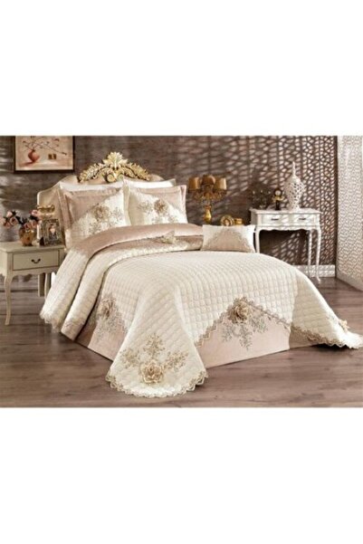 CASA SABRY Cotton Bedspread 260x260 with Lace +3 Pillowcases, Gulperi