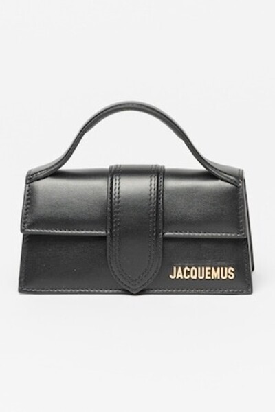 JACQUEMUS leather shoulder bag with shoulder strap and Le Bambino logo, Black