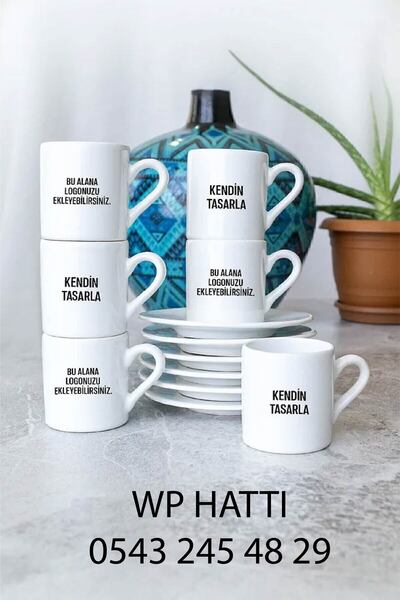 BİBANAPROMOSYON 6'lı Baskılı Türk Kahvesi Fincanı - Kişiye Özel Baskılı Türk Kahvesi