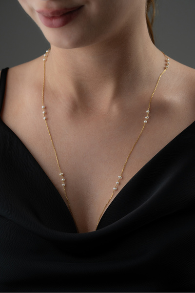 Silvano Jewelry 925 Ayar Gümüş İncili Zincir Kolye