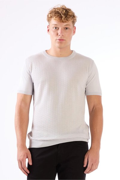 Dufy Tricou gri deschis, cu decolteu în formă de O, culoare uni, cu mâneci scurte, tricotaj slim fit