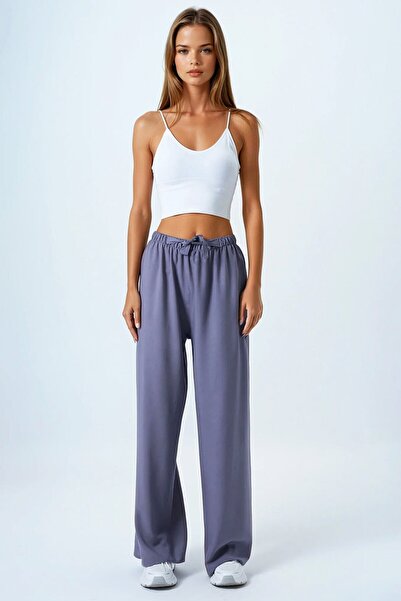 VAGGON Women's Mink Tied Elastic Waist Linen Palazzo Pants Vs00839