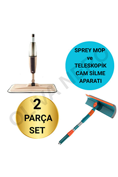 Oliva Nero Sprey Mop + Teleskopik Cam Temizleyici 2’li Set – Dayanıklı Mikrof...