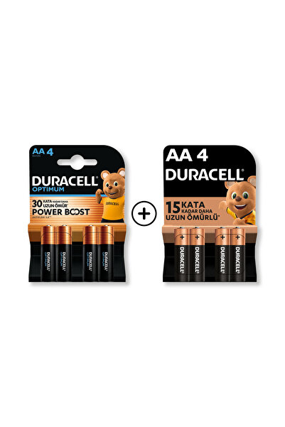 Duracell Optimum AA Alkalin Kalem Pil 4’lü Paket + AA Alkalin Kalem Pil 4'lü ...