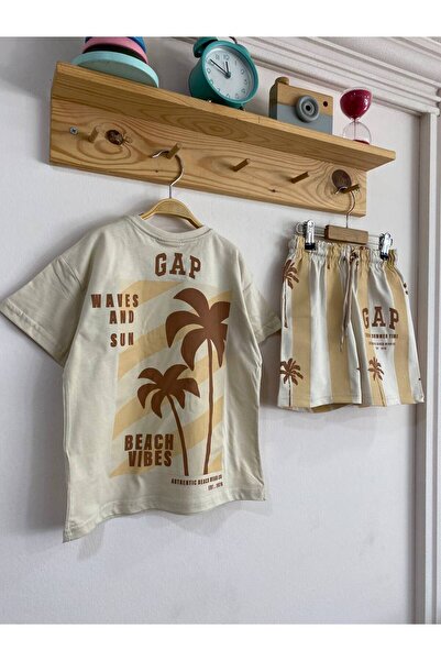 NOBLEKIDS Children's Summer Set – Brown & White with Palm Tree Pattern