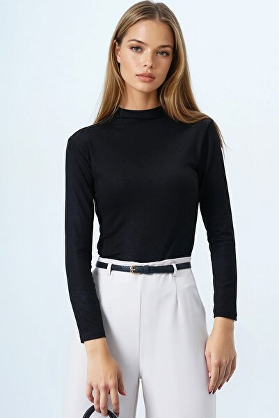 VAGGON Γυναικεία Μαύρη Ψηλός λαιμός Basic από Βαμβάκι και Ελαστικό ύφασμα με Ορθοστάτη και Γιακά Vs00848