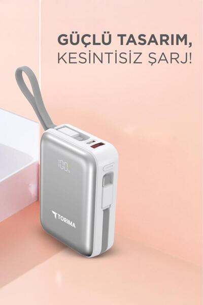 Torima TRM-1018 Beyaz 10000 mAh Type-C Lightning 45 W Hızlı Şarj Dijital Göstergeli Powerbank