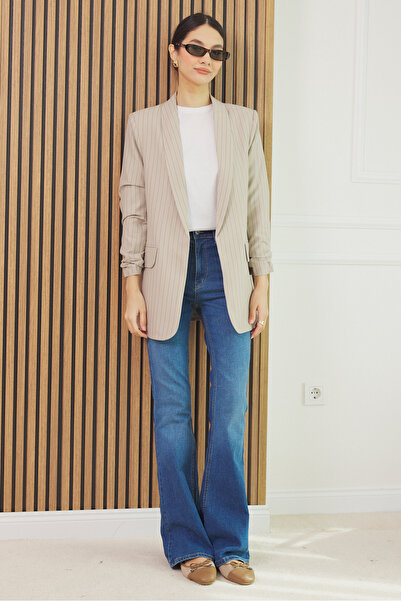 Butik Modana Çizgili Blazer Ceket