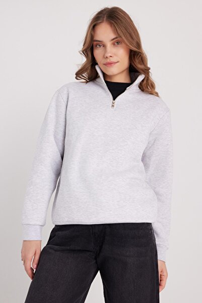 Tudors Γυναικείο φούτερ με ψηλό γιακά με μισό φερμουάρ, άνετο βαμβακερό εσωτερικό φλις, χαλαρή εφαρμογή