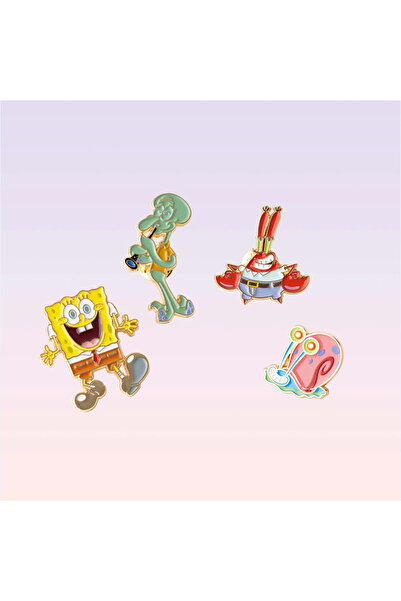 NİCKELODEON Sünger Bob Kare Pantolon Figürlü 4'lü Metal Rozet