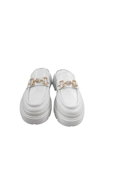 Oneka Shoes Women's Casual Slippers Sabo White Napa with Stone Buckle 20241308303