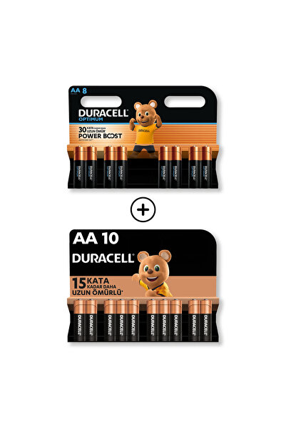 Duracell Optimum AA Alkalin Kalem Pil 8’li Paket + AA Alkalin Kalem Pil 10'lu...