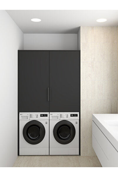 DEPODANDİREKT Çamaşır veya Kurutma Makinesi Bölmeli Banyo Dolabı, İki Kapaklı...