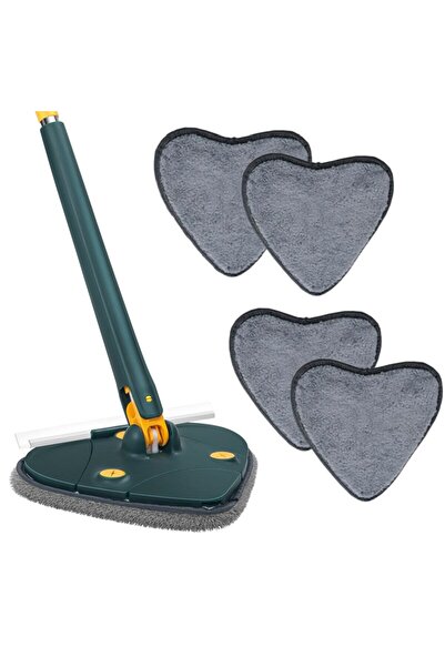 HOZRO Mop Telescopic cu Cap in Forma de Inima, 4 Lavete, Rotire 360°, Maner de 127 cm – Verde/Gal