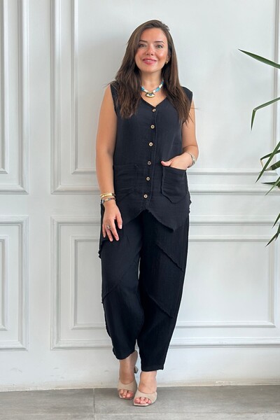 Yağmur Butik Önden Düğme Detaylı Cepken Yelek