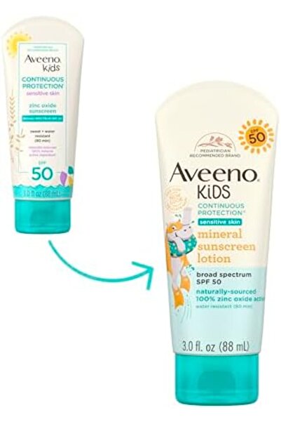 AVEENO Kids Continuous Protection Zinc Oxide Mineral Sunscreen Lotion SPF 50