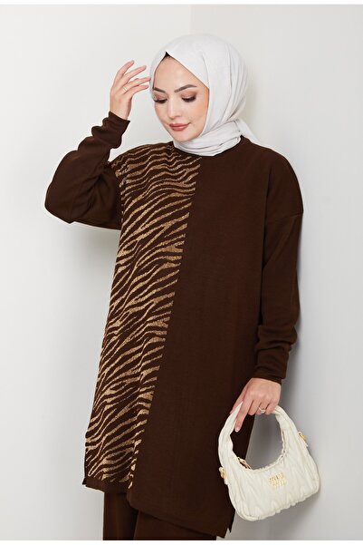 KAYA BUTİK تونيك تريكو لامع بطبعة جلد الفهد