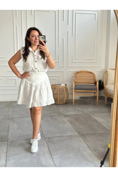 Yağmur Butik Еластична талия, джоб, блуза без ръкави от муслин