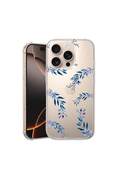 bestcase Carcasă spate antișoc pentru Apple iPhone 16 Pro Max, Flori albastre...