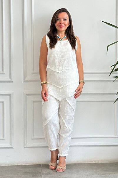 Yağmur Butik Pantaloni din muselină shalwar cu cusături dezordonate