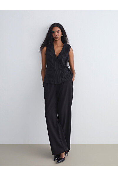 LC Waikiki New Season Double-Breasted Collar Linen Blended Women's Classic Vest