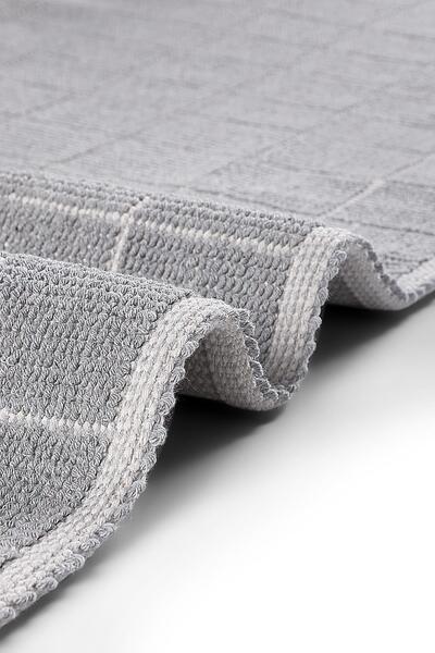 Bluenity Basıd Grıd Natural Cotton 2-Piece Bath Mat Set 60X100 50X60 Gray