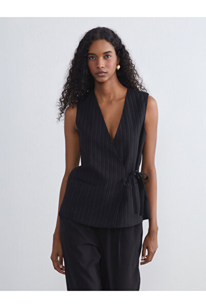 LC Waikiki New Season Double-Breasted Collar Linen Blended Women's Classic Vest