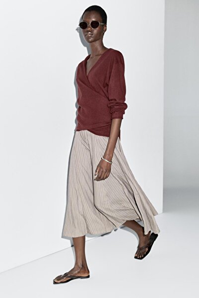 Massimo Dutti Çizgili A kesim midi etek