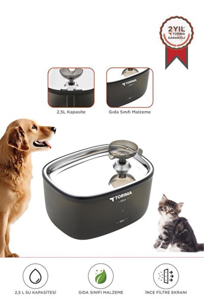Torima Kedi Köpek Su Pınarı Otomatik Filtreli Ultra Sessiz Su Çeşmesi TPD01 Siyah