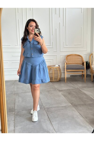 Yağmur Butik Еластична талия, джоб, блуза без ръкави от муслин