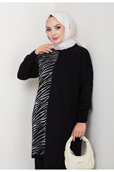 KAYA BUTİK Leopard Patterned Glitter Knitwear Tunic