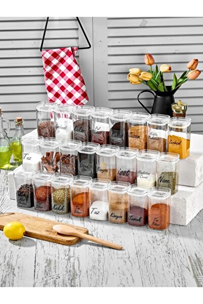 Tasarım Evi 24-Piece 300 ML Acrylic Storage Container with Label - Premium Spice Rack Set