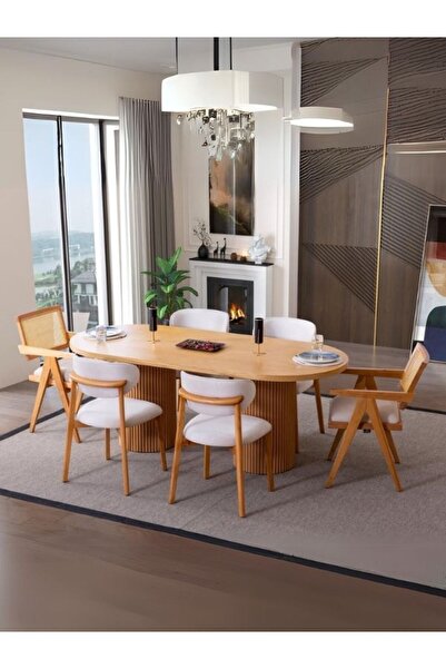 Gazzini Furniture Stella İskandinav Natural Ahşap Masa Sandalye Takımı 90x200