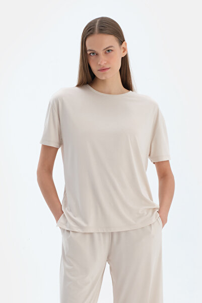 Eros Tricou de bază cu mânecă scurtă, modal, crem